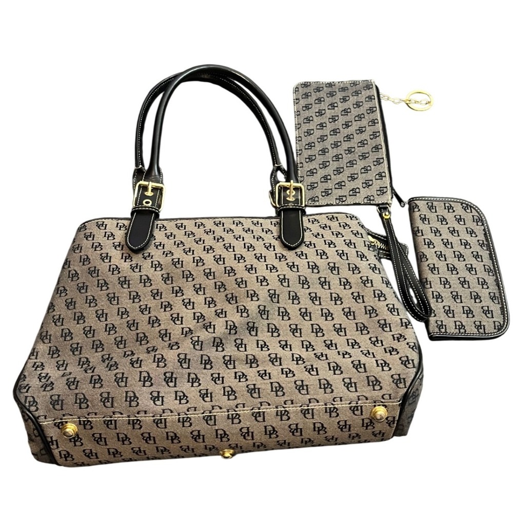 Dooney & Bourke Satchel Handbag Womens Medium Grey Monogram Signature 3pc Set